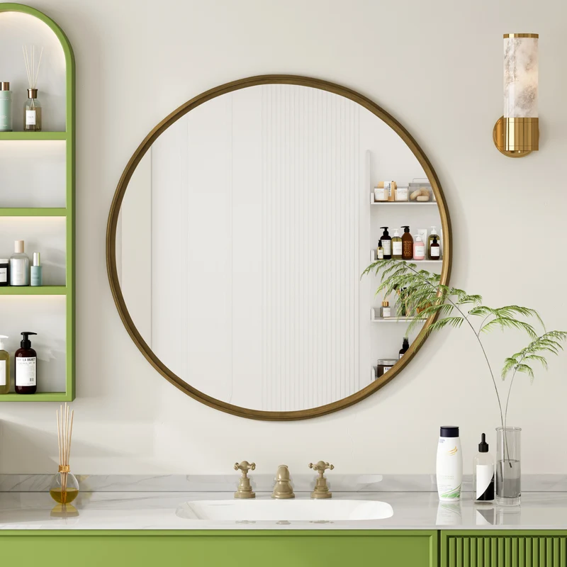 Miroir mural rond avec cadre en métal bronze - Ø 80 cm LUNARTHORN