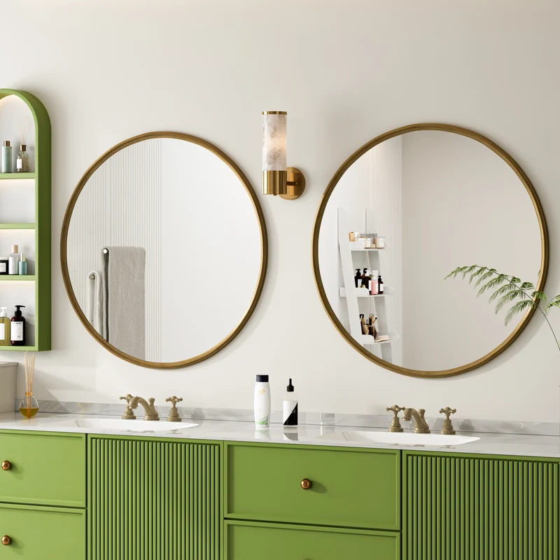Miroir mural rond avec cadre en métal bronze - Ø 80 cm LUNARTHORN