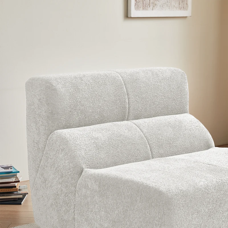 Fauteuil chauffeuse en velours bouclé blanc cassé ECHOLOQUE