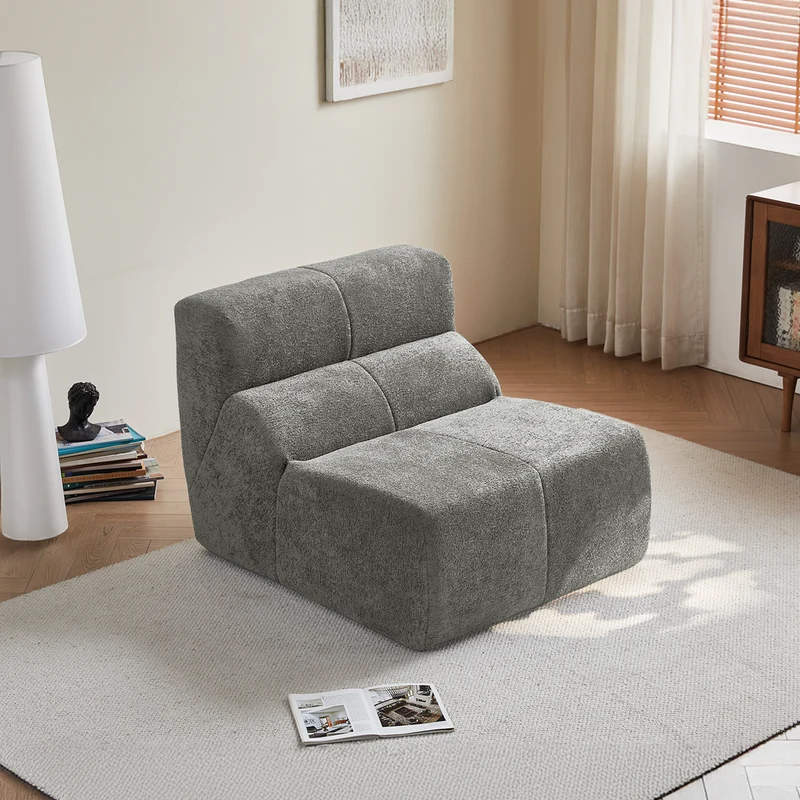 Fauteuil chauffeuse en velours bouclé gris clair ASTRAELLA