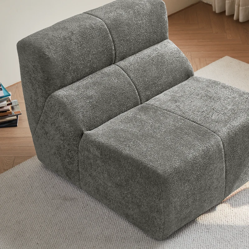 Fauteuil chauffeuse en velours bouclé gris clair ASTRAELLA
