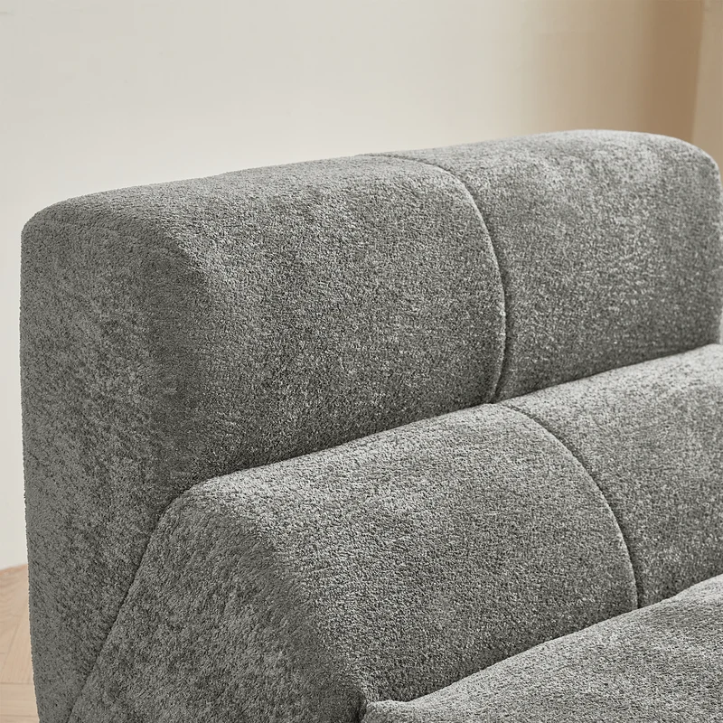 Fauteuil chauffeuse en velours bouclé gris clair ASTRAELLA