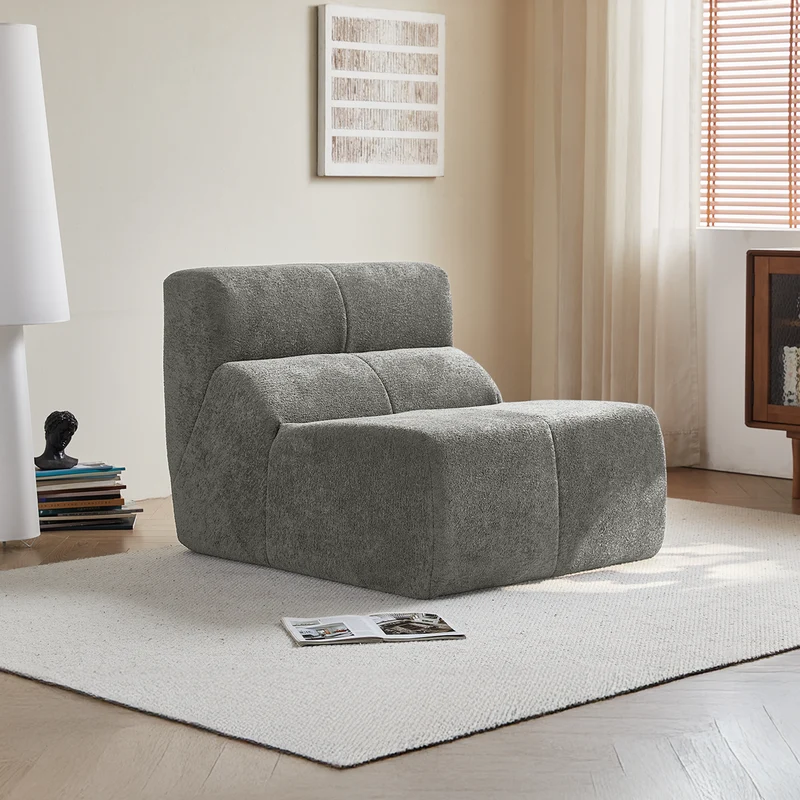 Fauteuil chauffeuse en velours bouclé gris clair ASTRAELLA