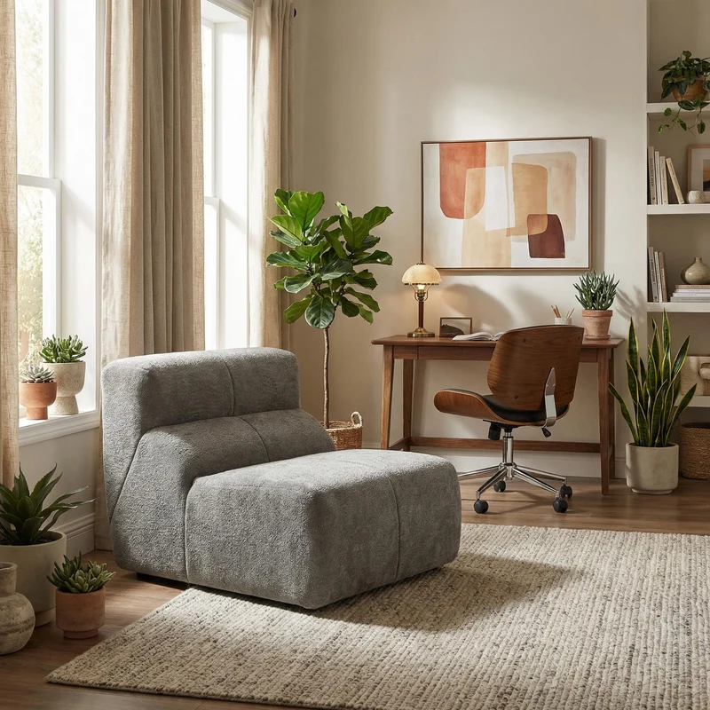 Fauteuil chauffeuse en velours bouclé gris clair ASTRAELLA