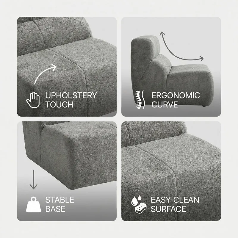 Fauteuil chauffeuse en velours bouclé gris clair ASTRAELLA