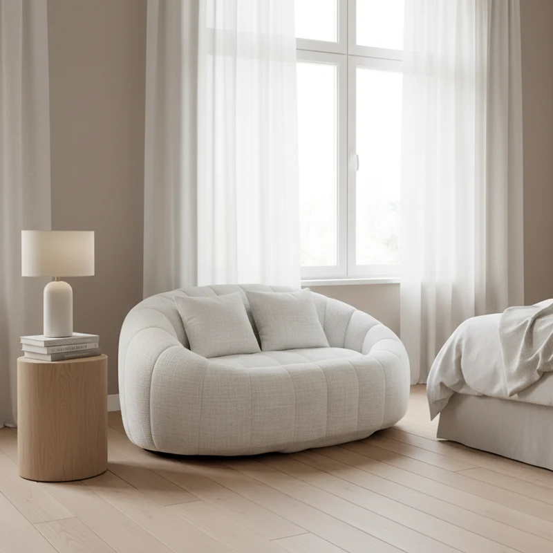 Canapé compact rond 2 places Loveseat en chenille beige et 2 cousins AMBERPATH