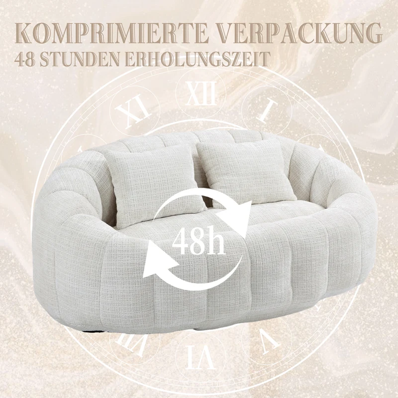 Canapé compact rond 2 places Loveseat en chenille beige et 2 cousins AMBERPATH