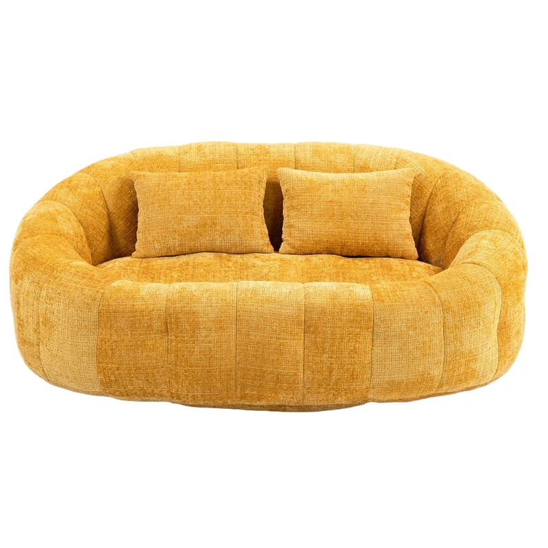 Canapé compact rond 2 places Loveseat en tissu chenille jaune et 2 cousins TANGLENET