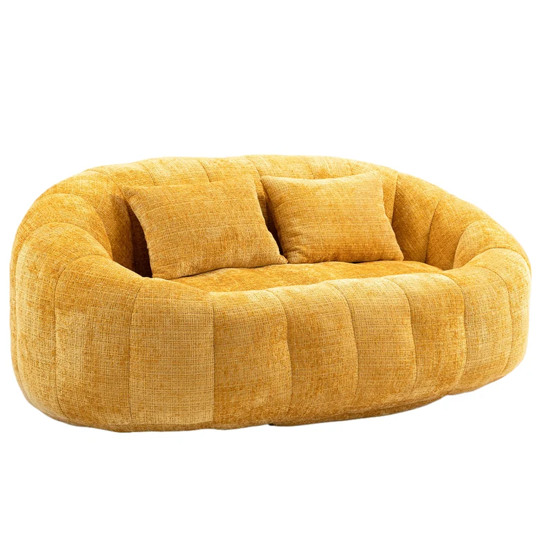 Canapé compact rond 2 places Loveseat en tissu chenille jaune et 2 cousins TANGLENET