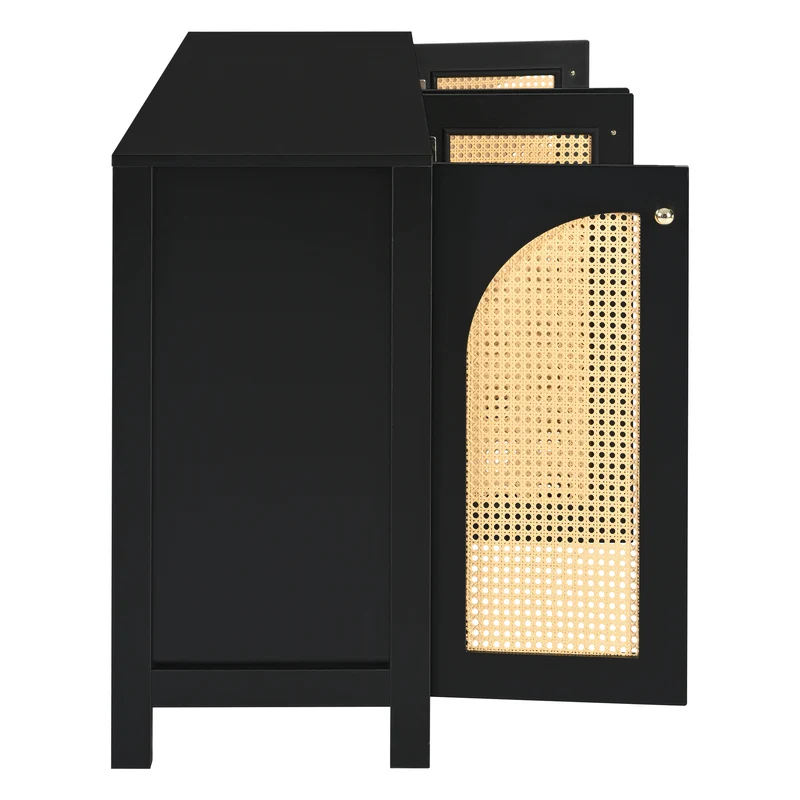Buffet vintage noir 4 portes en rotin courbées UNNEL