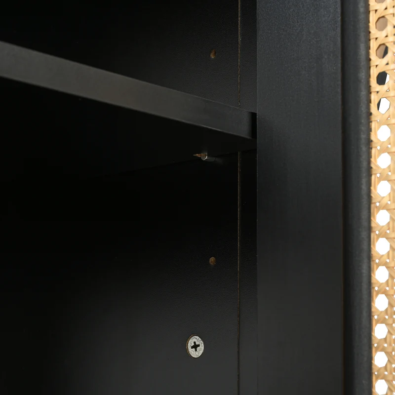 Buffet vintage noir 4 portes en rotin courbées UNNEL