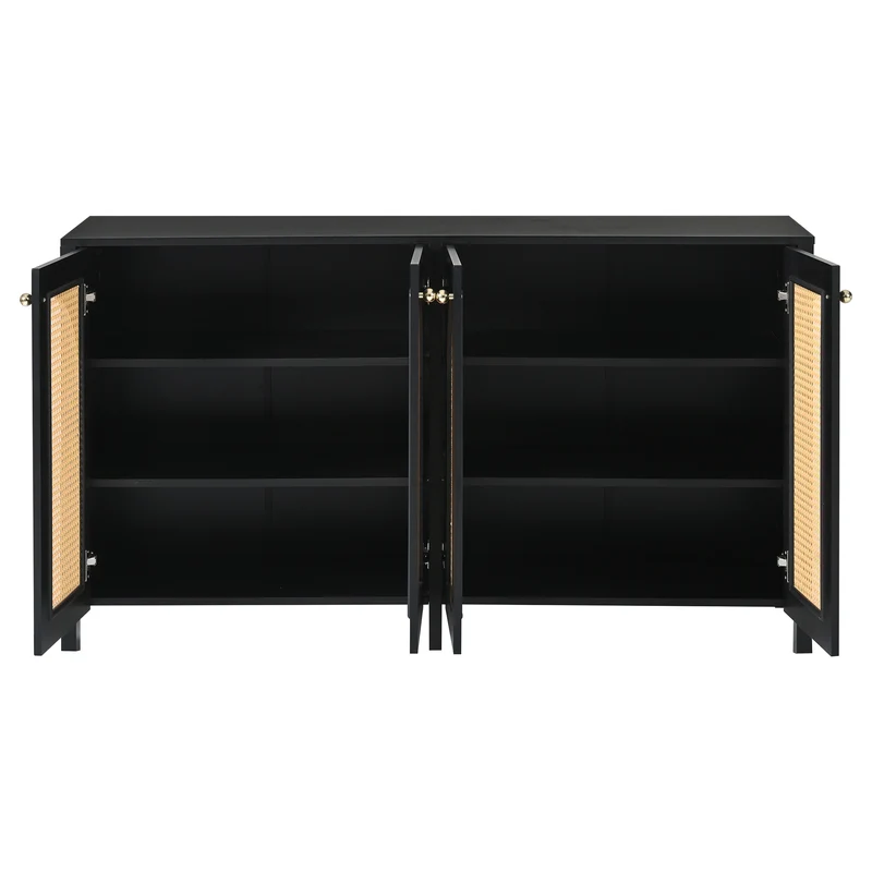 Buffet vintage noir 4 portes en rotin courbées UNNEL