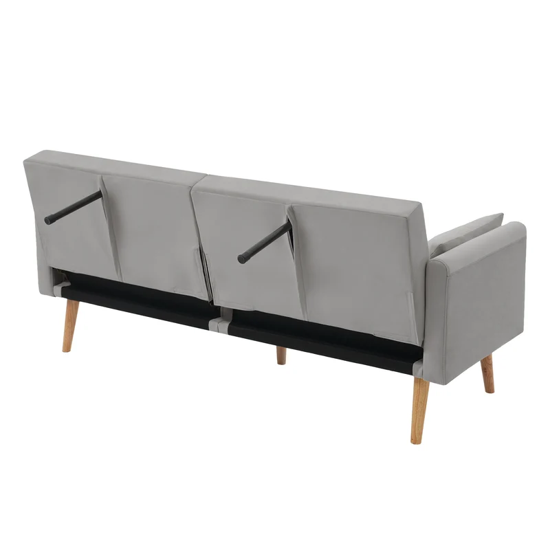 Canapé convertible 2 places en velours gris clair dossiers et accoudoirs réglables SCREVIDS
