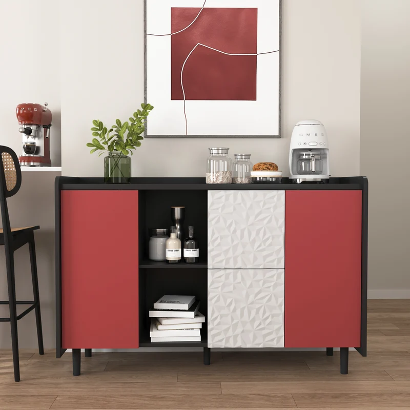 Buffet de rangement moderne noir rouge et blanc KHUTS