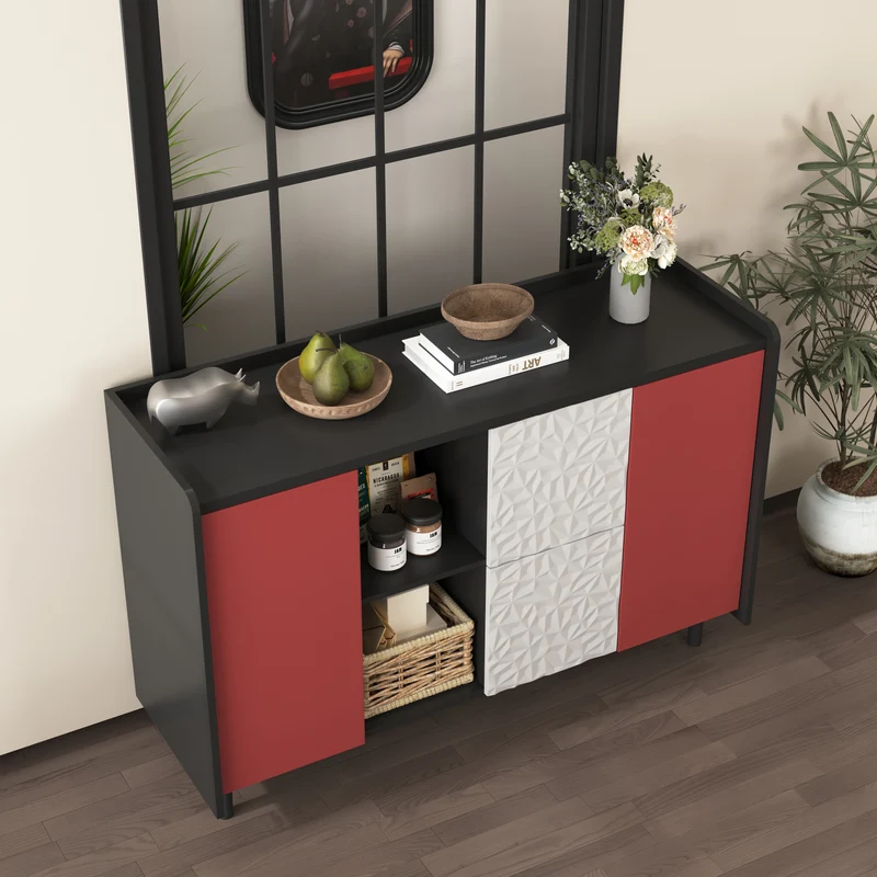 Buffet de rangement moderne noir rouge et blanc KHUTS