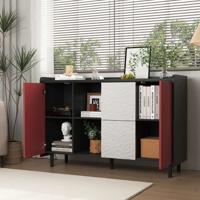 Buffet de rangement moderne noir rouge et blanc KHUTS