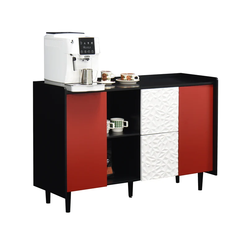 Buffet de rangement moderne noir rouge et blanc KHUTS