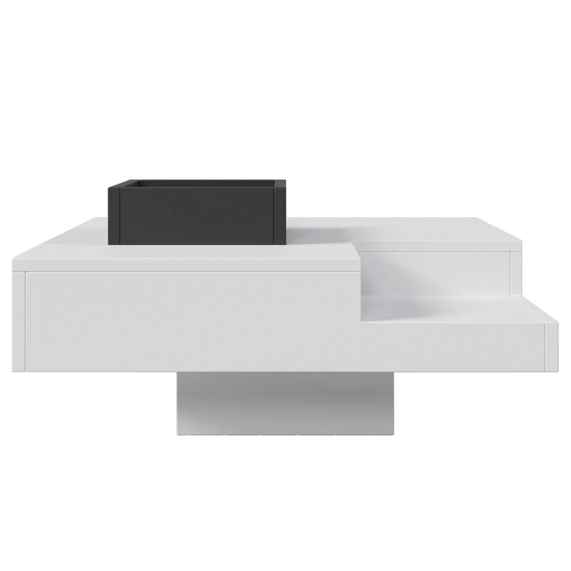 Table basse carrée blanc brillant noir bicolore éclairage LED avec boîte de rangement amovible CROKS WHITE