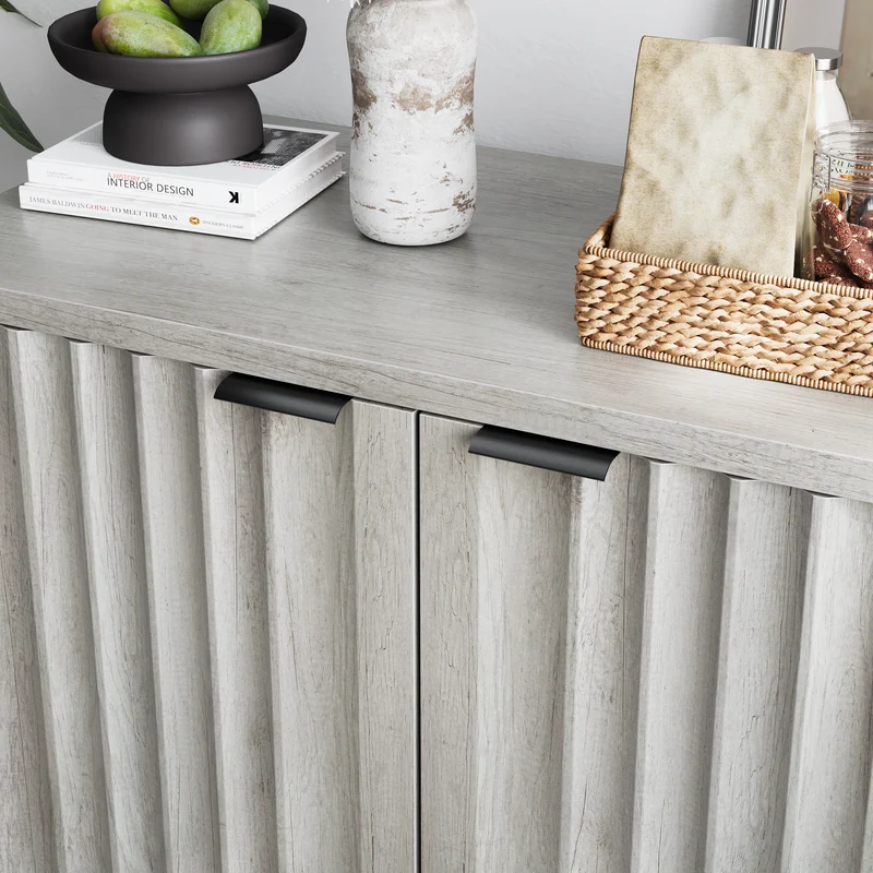 Buffet effet bois gris bords rainurés 2 portes 80*39*85cm VUHLOS
