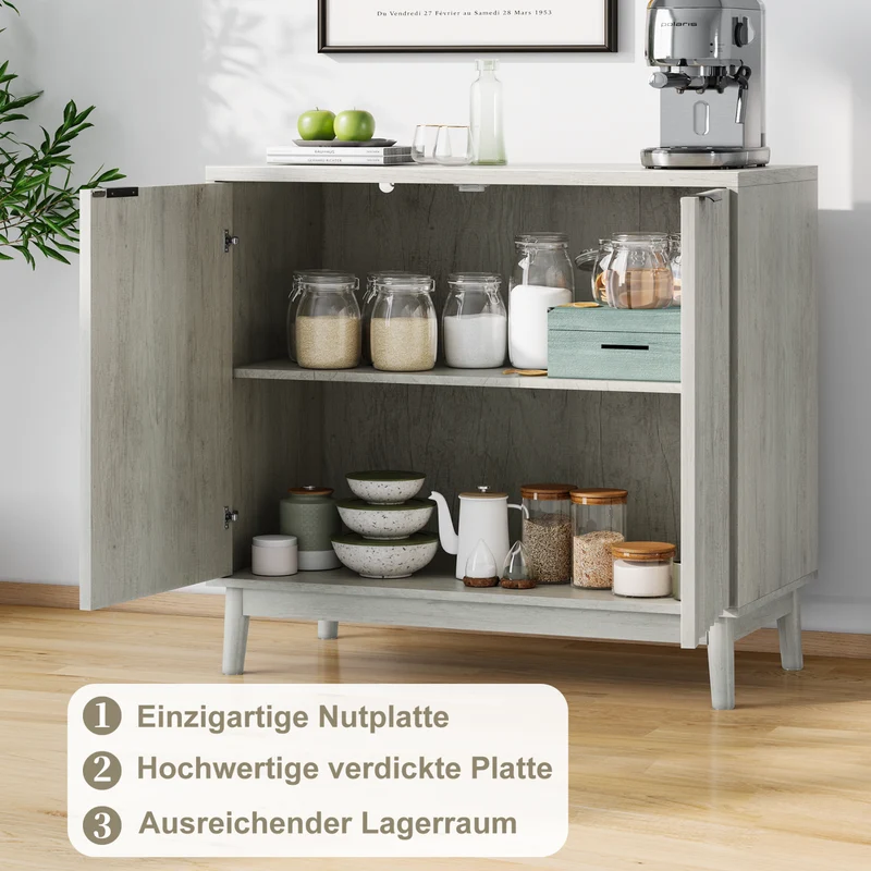Buffet effet bois gris bords rainurés 2 portes 80*39*85cm VUHLOS