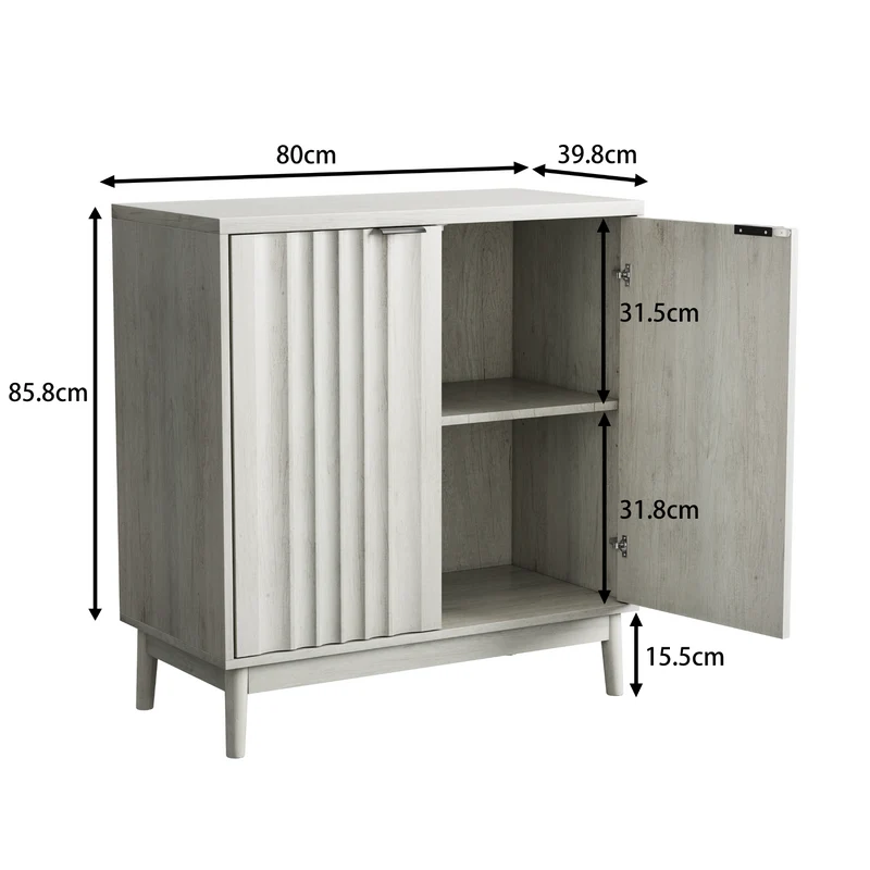 Buffet effet bois gris bords rainurés 2 portes 80*39*85cm VUHLOS