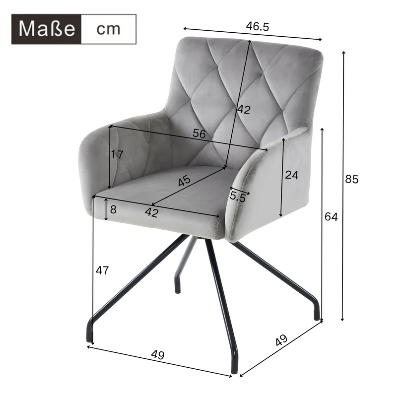 Lot de 2 chaises de salle à manger velours gris clair motif en losange pieds en métal noir FALMELS