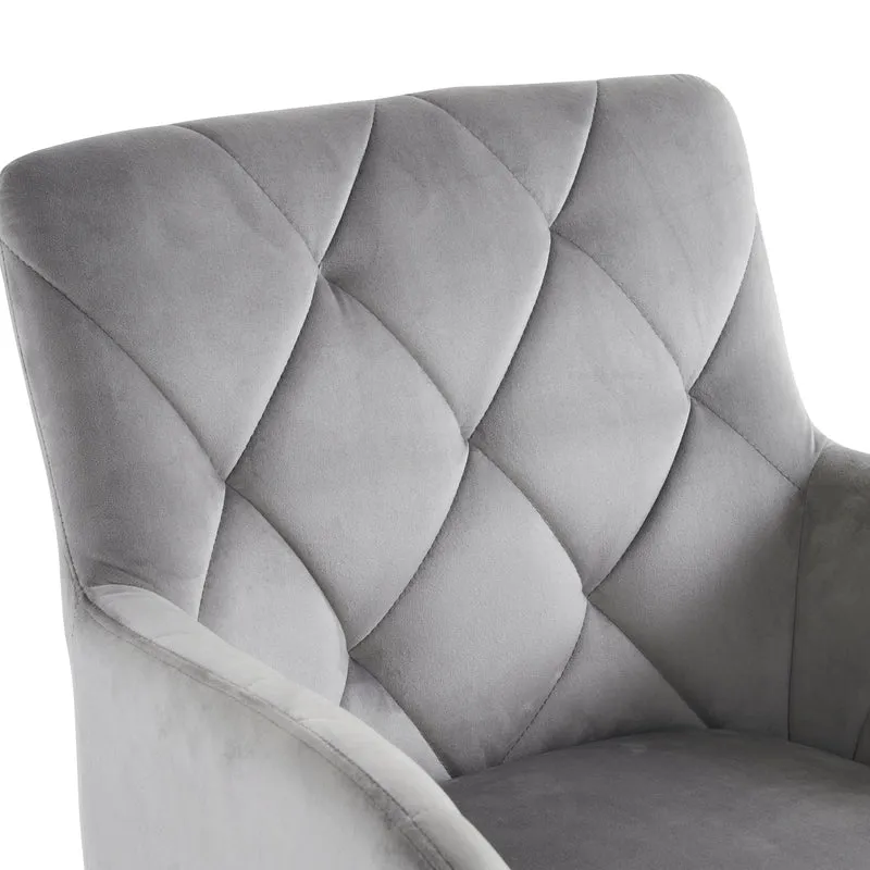 Lot de 2 chaises de salle à manger velours gris clair motif en losange pieds en métal noir FALMELS