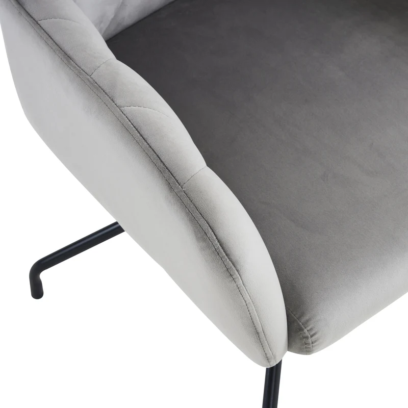 Lot de 2 chaises de salle à manger velours gris clair motif en losange pieds en métal noir FALMELS