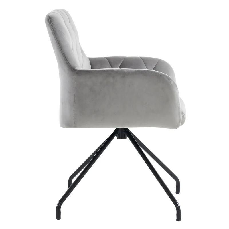 Lot de 2 chaises de salle à manger velours gris clair motif en losange pieds en métal noir FALMELS