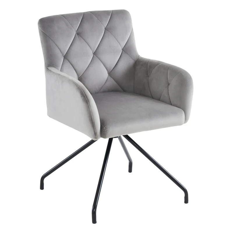 Lot de 2 chaises de salle à manger velours gris clair motif en losange pieds en métal noir FALMELS