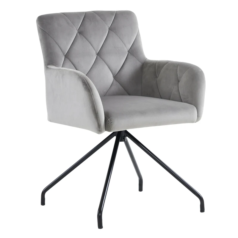Lot de 2 chaises de salle à manger velours gris clair motif en losange pieds en métal noir FALMELS