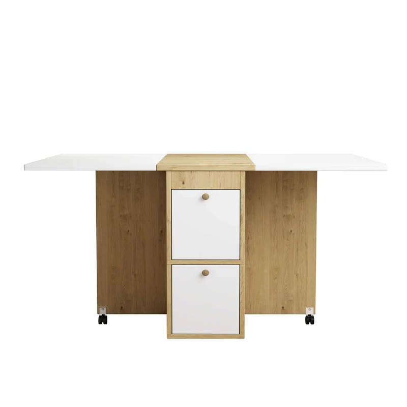 Ensemble table et 4 chaises de salle à manger effet chêne blanc noir pliable et rétractable KONQRILS WHITE