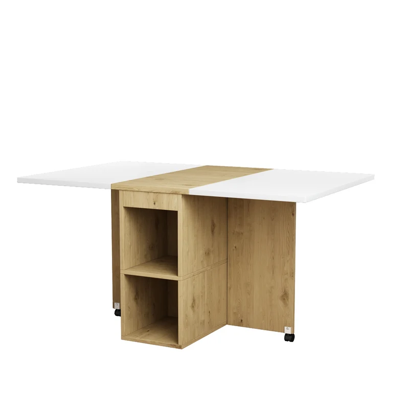 Ensemble table et 4 chaises de salle à manger effet chêne blanc noir pliable et rétractable KONQRILS WHITE