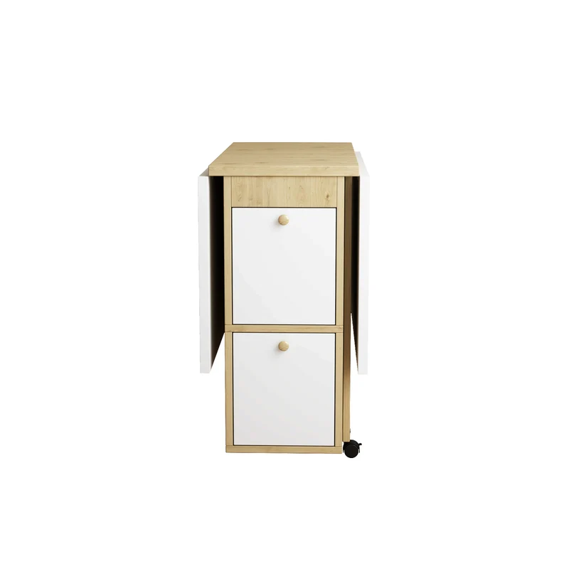 Ensemble table et 4 chaises de salle à manger effet chêne blanc noir pliable et rétractable KONQRILS WHITE