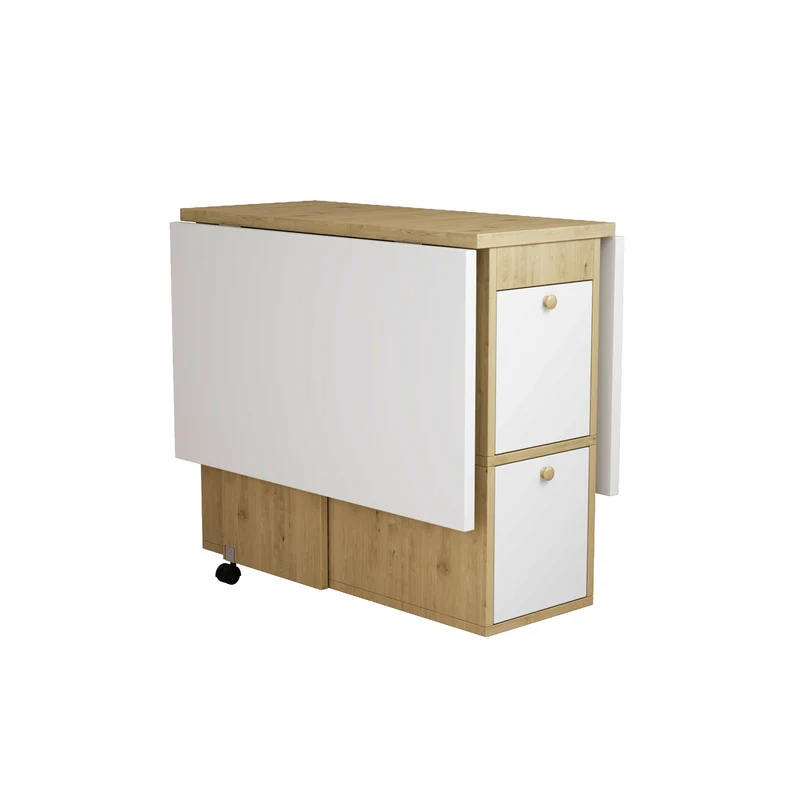 Ensemble table et 4 chaises de salle à manger effet chêne blanc noir pliable et rétractable KONQRILS WHITE