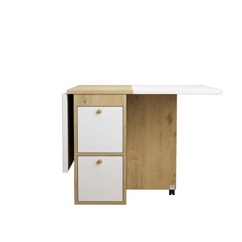 Ensemble table et 4 chaises de salle à manger effet chêne blanc noir pliable et rétractable KONQRILS WHITE