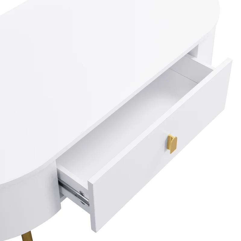 Table basse ovale blanche avec tiroirs et pieds dorés KRAUVVEX