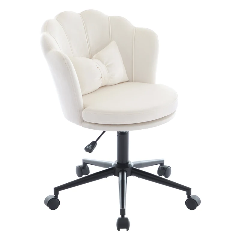 Chaise de bureau velours blanc forme pétale coussin forme papillon ORCOTS BEIGE