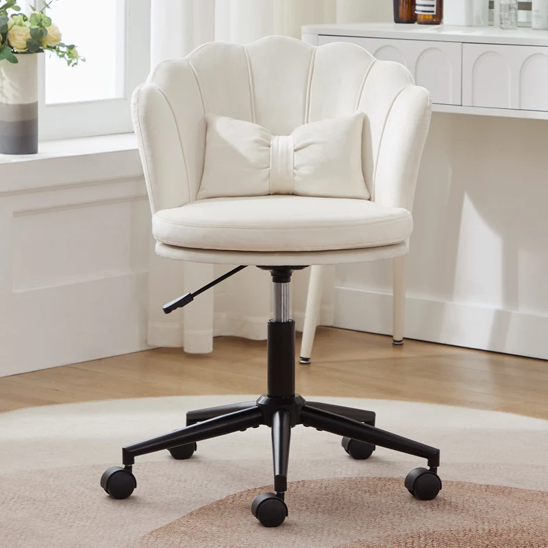 Chaise de bureau velours blanc forme pétale coussin forme papillon ORCOTS BEIGE