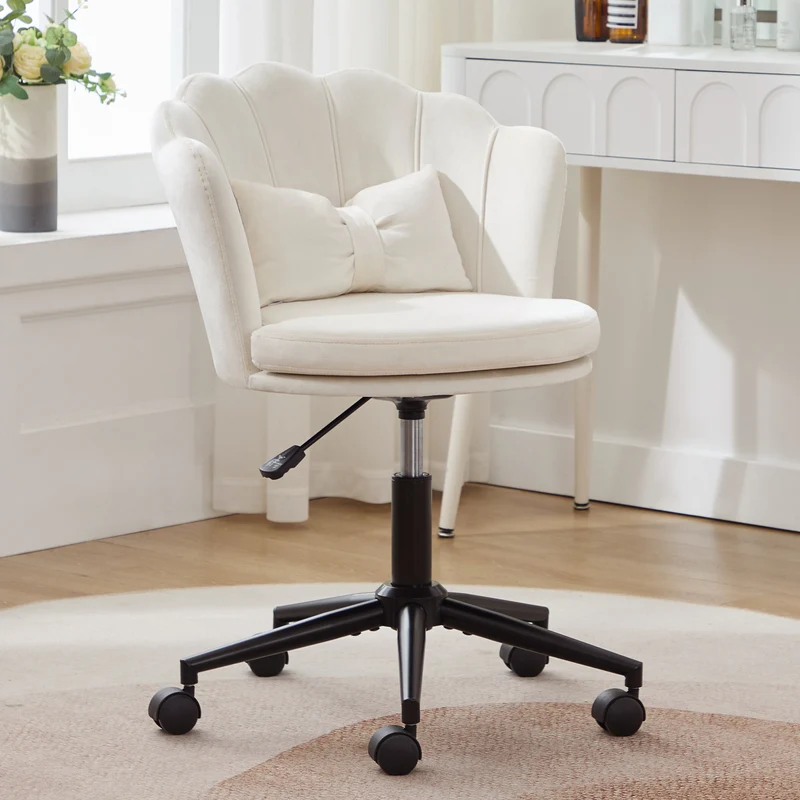 Chaise de bureau velours blanc forme pétale coussin forme papillon ORCOTS BEIGE