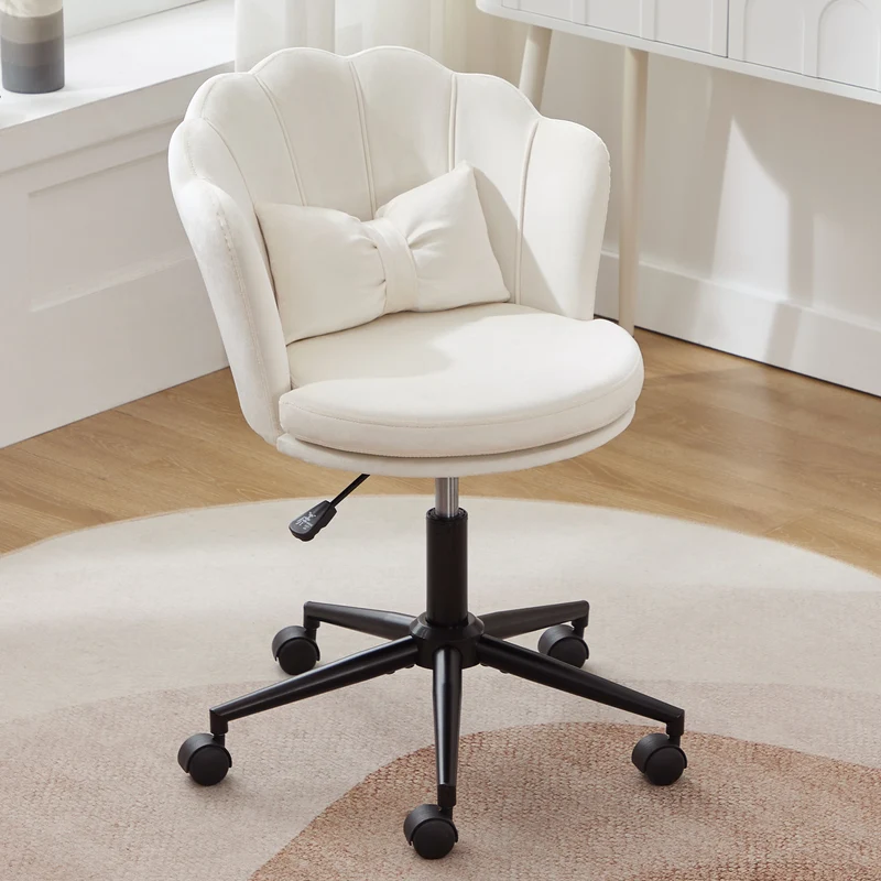 Chaise de bureau velours blanc forme pétale coussin forme papillon ORCOTS BEIGE