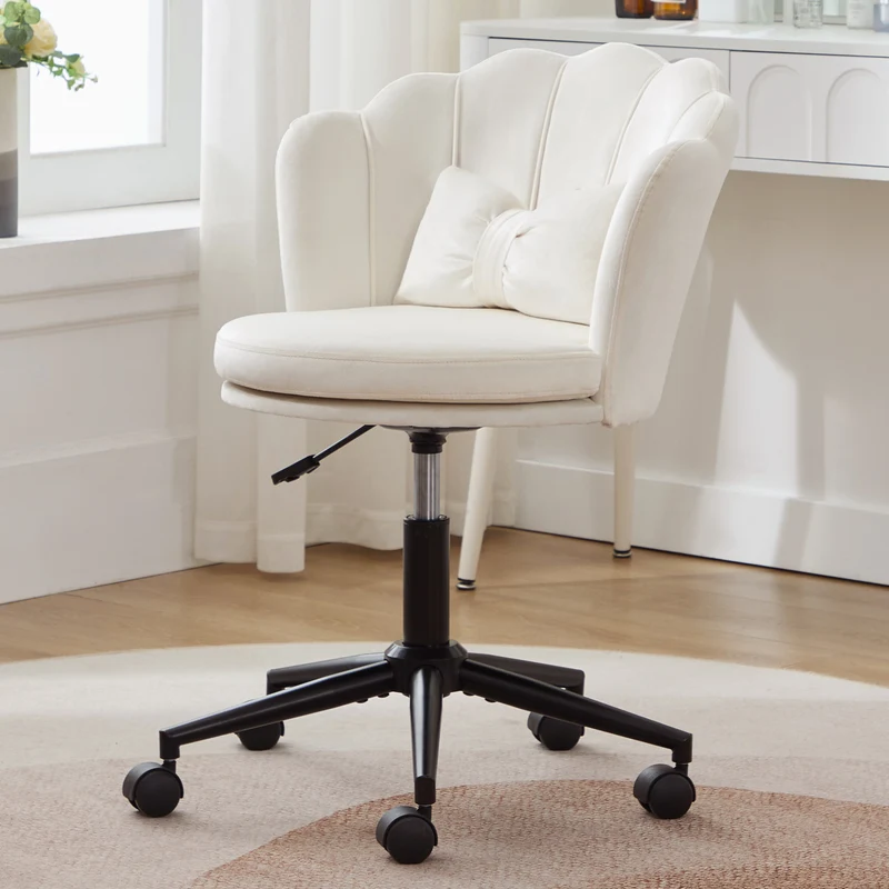Chaise de bureau velours blanc forme pétale coussin forme papillon ORCOTS BEIGE