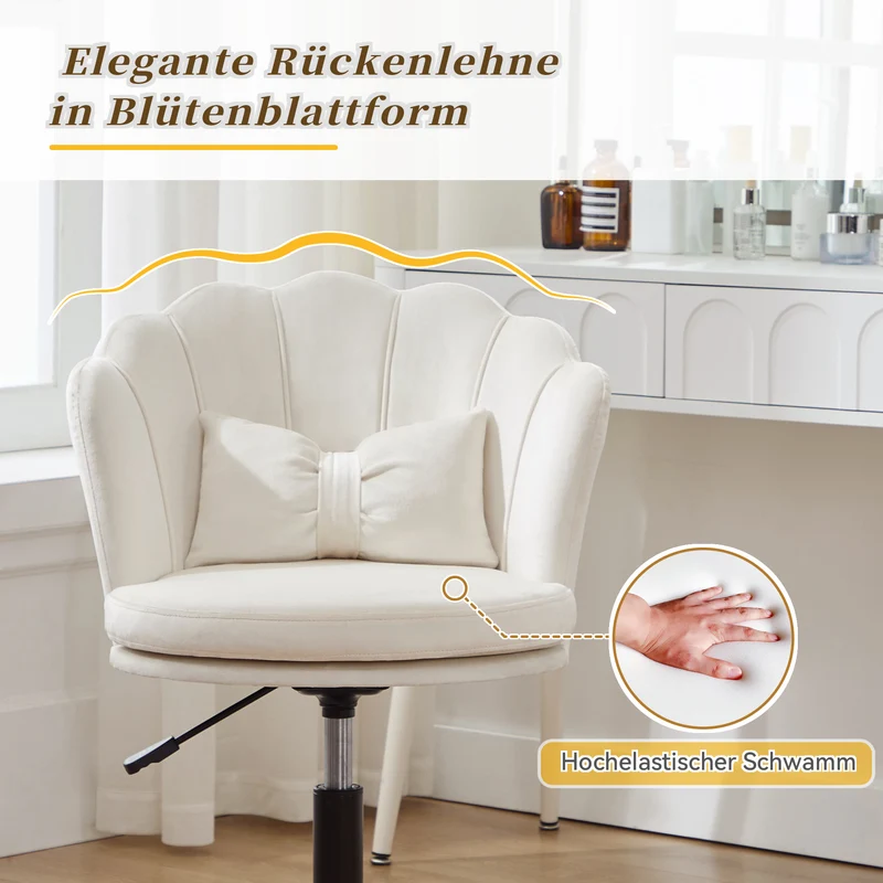 Chaise de bureau velours blanc forme pétale coussin forme papillon ORCOTS BEIGE
