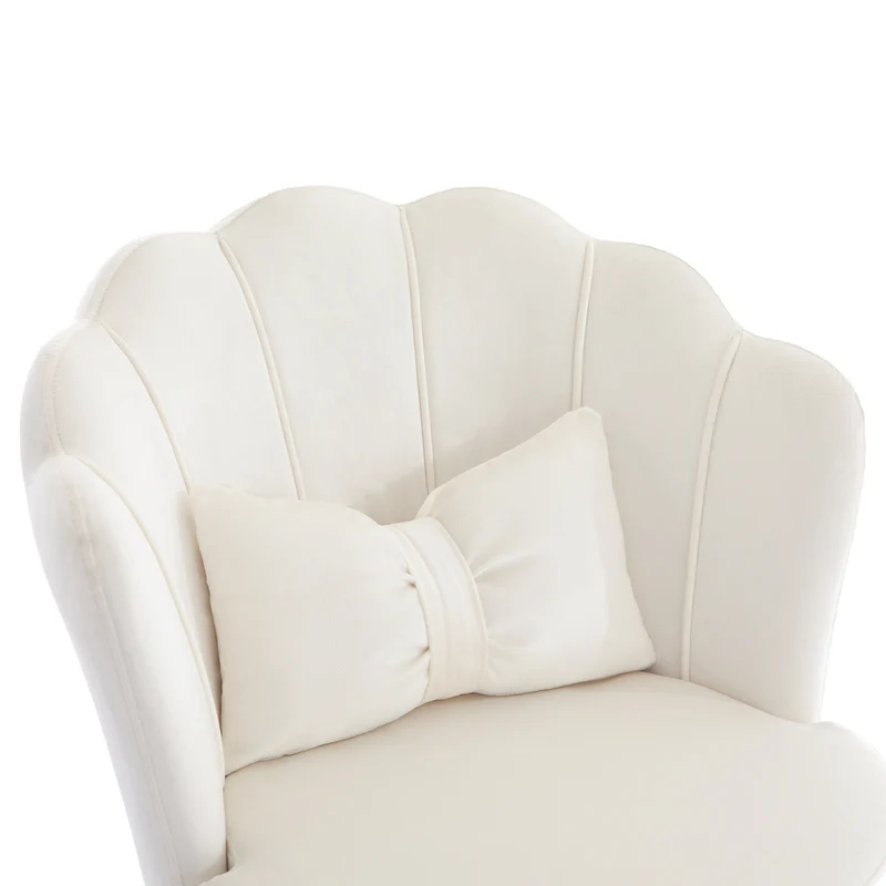 Chaise de bureau velours blanc forme pétale coussin forme papillon ORCOTS BEIGE