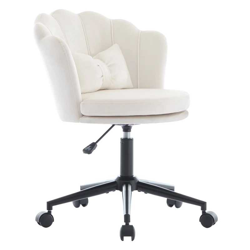 Chaise de bureau velours blanc forme pétale coussin forme papillon ORCOTS BEIGE