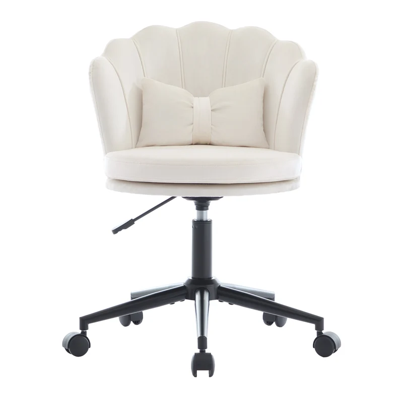 Chaise de bureau velours blanc forme pétale coussin forme papillon ORCOTS BEIGE