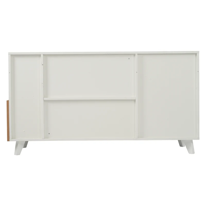 Buffet blanc brillant et effet bois 2 niches 2 tiroirs et 1 porte SHIELNIH