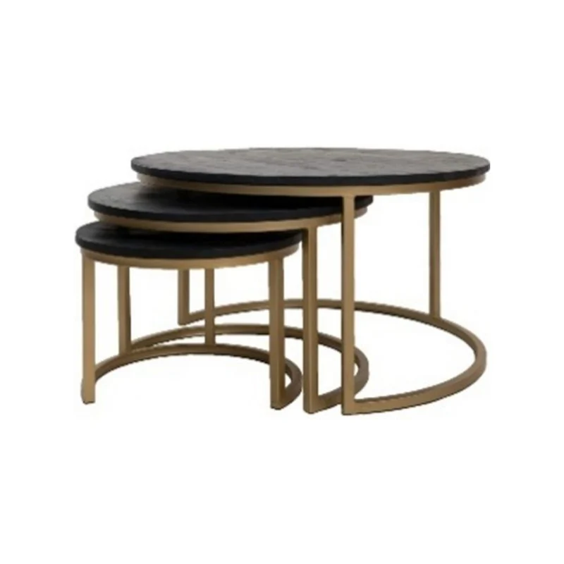 Set de 3 tables basses en bois, D61xH42CM, D47xH37CM et D33xH31CM - FLAVIA