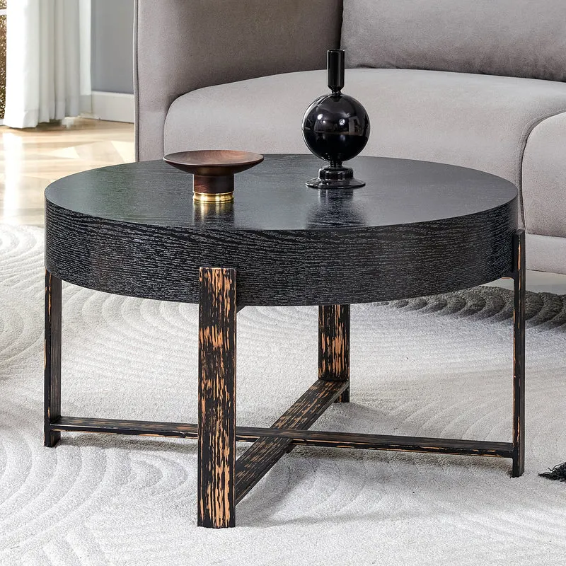 Table basse ronde effet bois noir Ø68cm AETHERINE