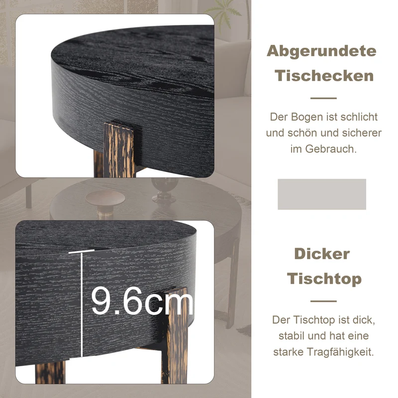 Table basse ronde effet bois noir Ø68cm AETHERINE